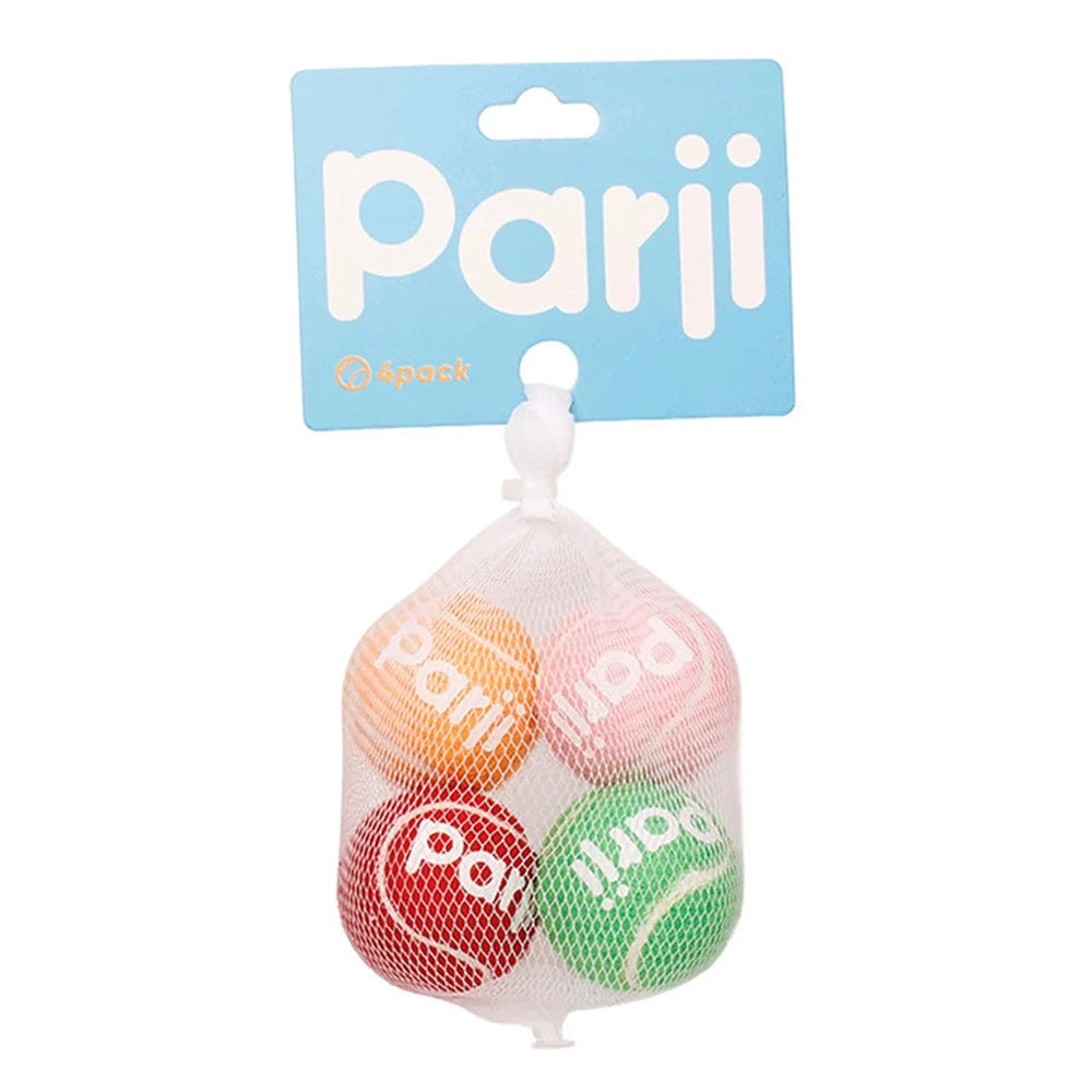 PARJI 4Pcs Mini Size 4cm Squeaky Dog Toy Balls Rubber Felt Tennis Balls for Dogs Cats - 1