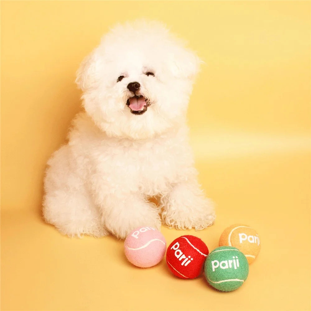 PARJI 4Pcs Mini Size 4cm Squeaky Dog Toy Balls Rubber Felt Tennis Balls for Dogs Cats - 5