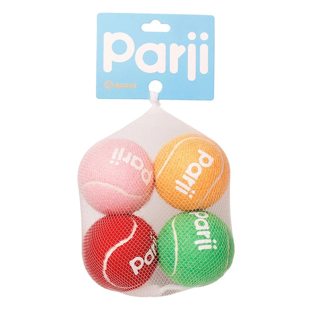 PARJI 4Pcs Size L 6.5cm Squeaky Dog Toy Balls Rubber Felt Tennis Balls for Dogs Outdoor Playing Training - 1