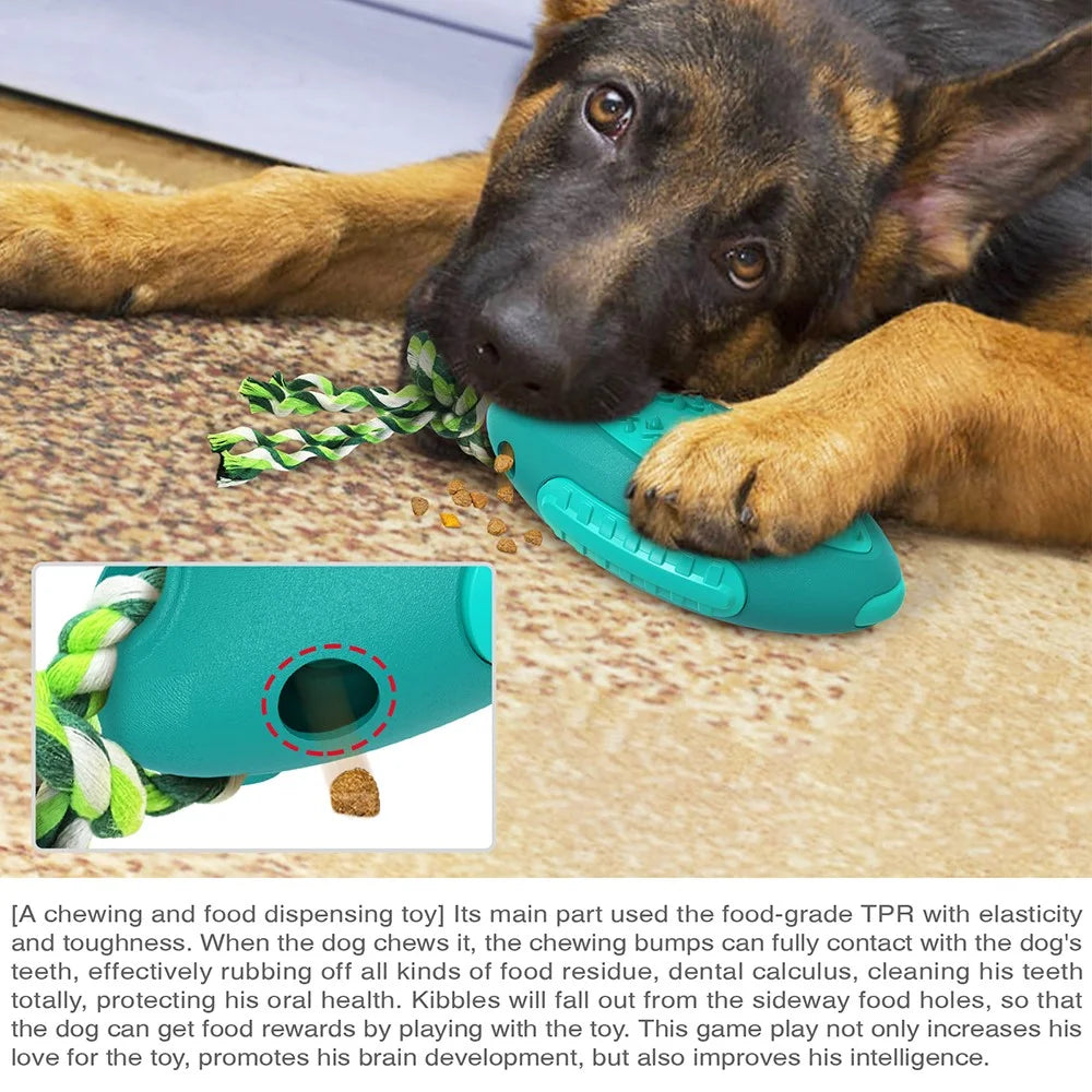 GLQ-05 Food Treat Dispensing Dogs Chew Toy Gift TPR Pet Squeaky Toy with Sound for Dog Cleaning Teeth Rugby Ball Tool (With CE / CPC / FDA / ROHS, BPA-Free) - Lake Blue - 6