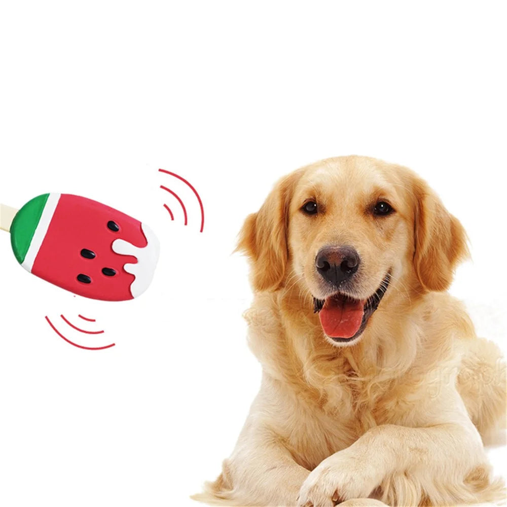 Latex Dog Cleaning Teeth Toy Fruit Ice Cream Shape Squeaker Sound Pet Chewing Toy ST - Watermelon - 5
