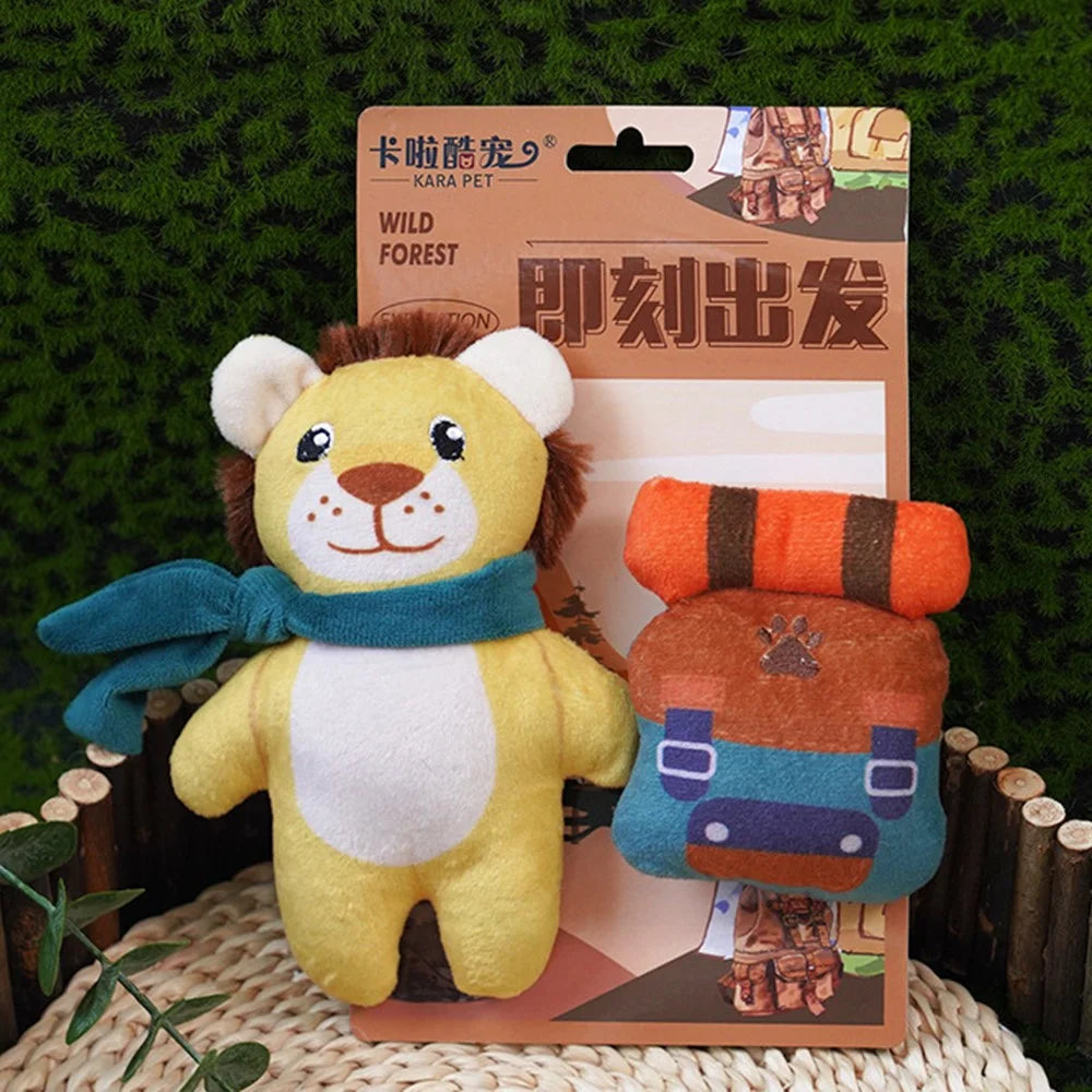 KARA PET 2Pcs / Set Dog Soft Plush Squeaky Sound Puppy Chew Toy Pet Molar Training Toy ST - Lion+Backpack - 2