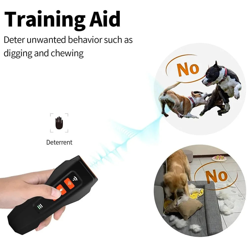 Portable Ultrasonic Pet Gift Dog Anti Barking Device Rechargeable LED Flash Training Aid - Black+Orange - 2