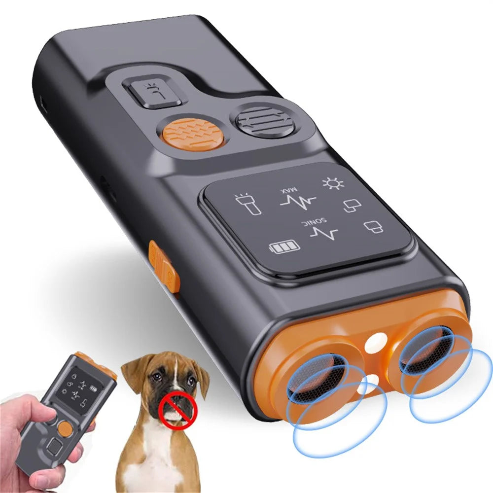 P7 Portable Dual Head Ultrasonic Dog Repellent with LED Light Anti Barking Device Gift for Training - Black - 1