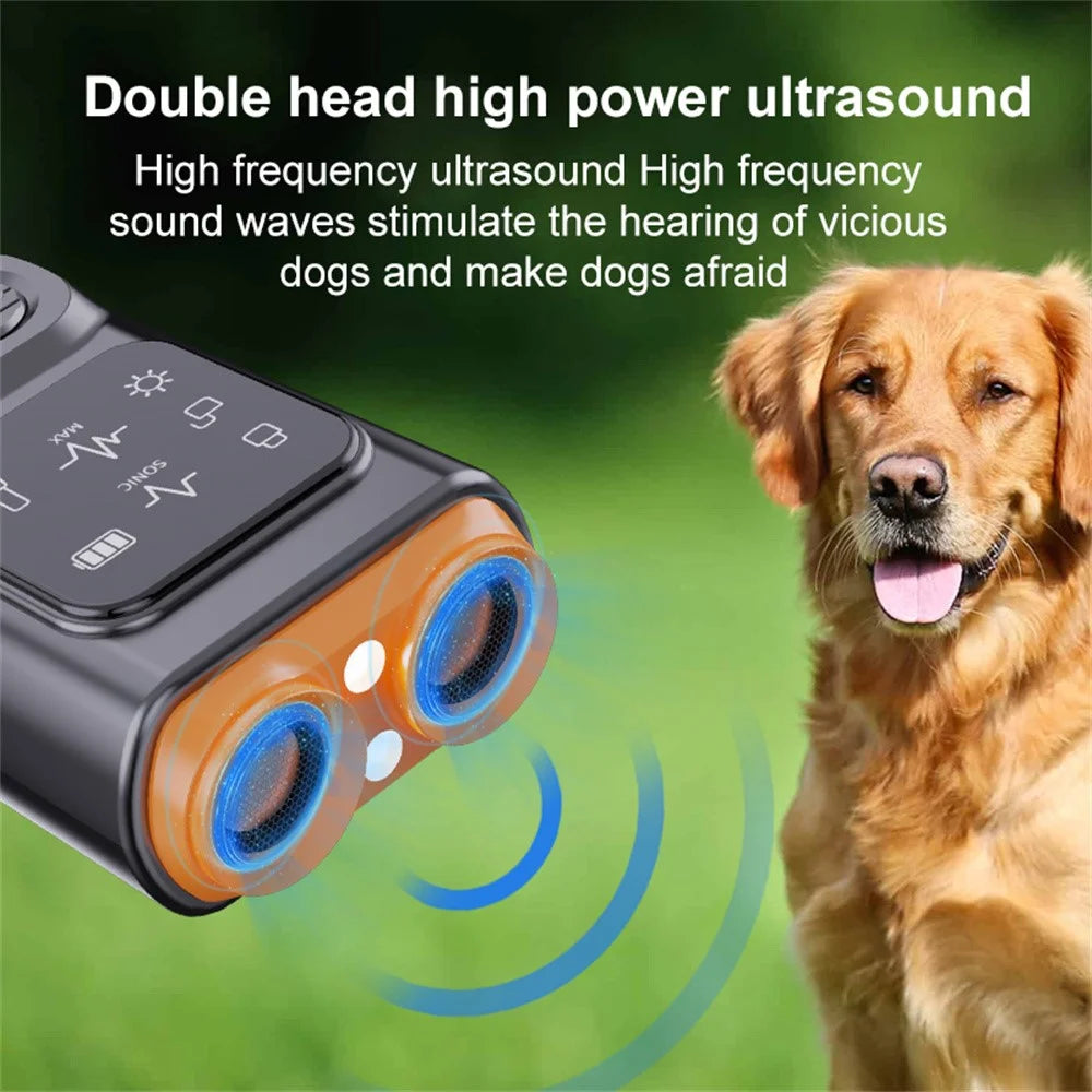 P7 Portable Dual Head Ultrasonic Dog Repellent with LED Light Anti Barking Device Gift for Training - Black - 2