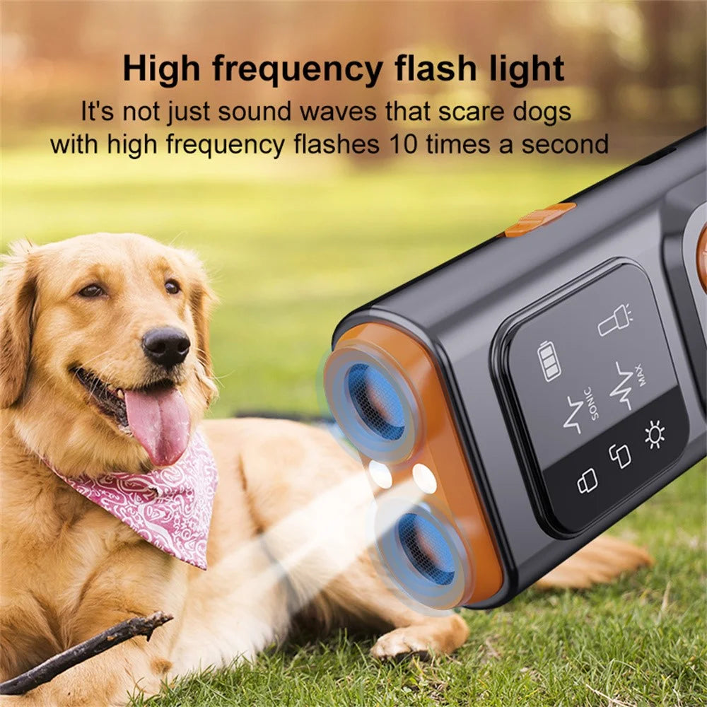 P7 Portable Dual Head Ultrasonic Dog Repellent with LED Light Anti Barking Device Gift for Training - Black - 4