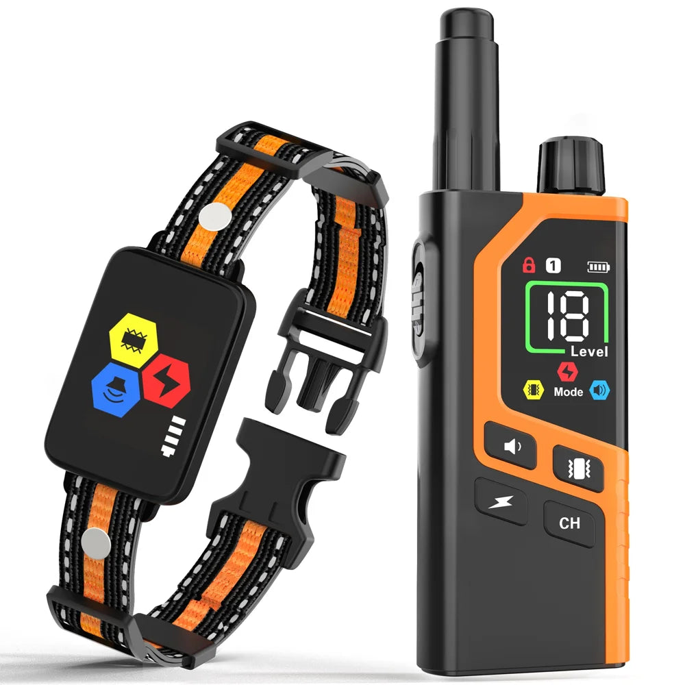 D710 Dog Training Collar 1000m Range Remote Control Anti Bark Electric Shock Vibration Collar for Pet Training - Orange - 1