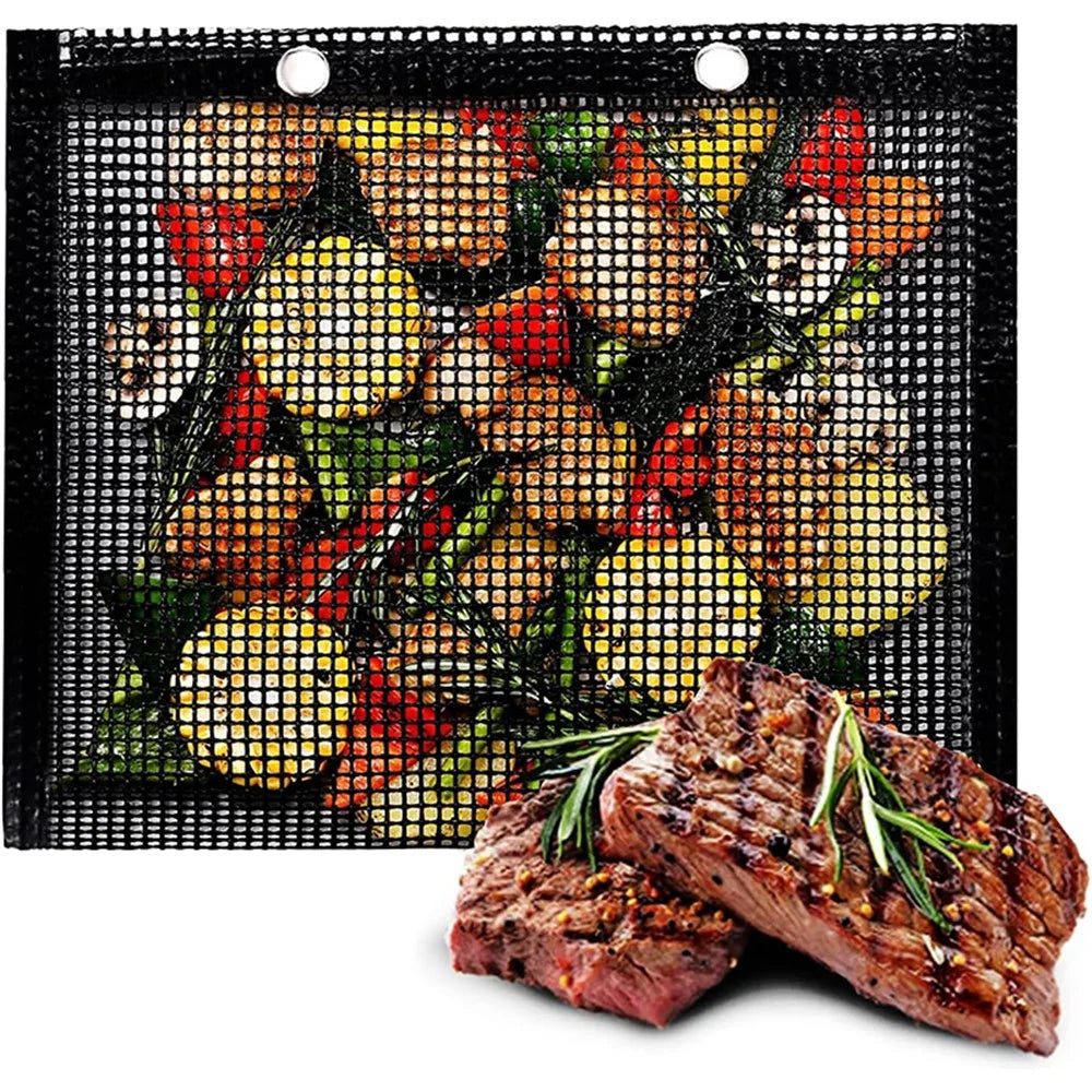 30x24CM Fiberglass Barbecue Grill Bags Mesh Pouch Heat-Resistant BBQ Meat Vegetable Grilling Bag (BPA-Free, No FDA Certified) - Black - 2