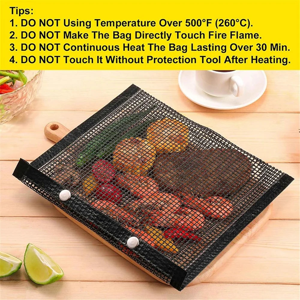 24x14CM Fiberglass BBQ Grilling Mesh Bag Grill Accessories Vegetables Grilling Pouch (BPA-Free, No FDA Certified) - Black - 2