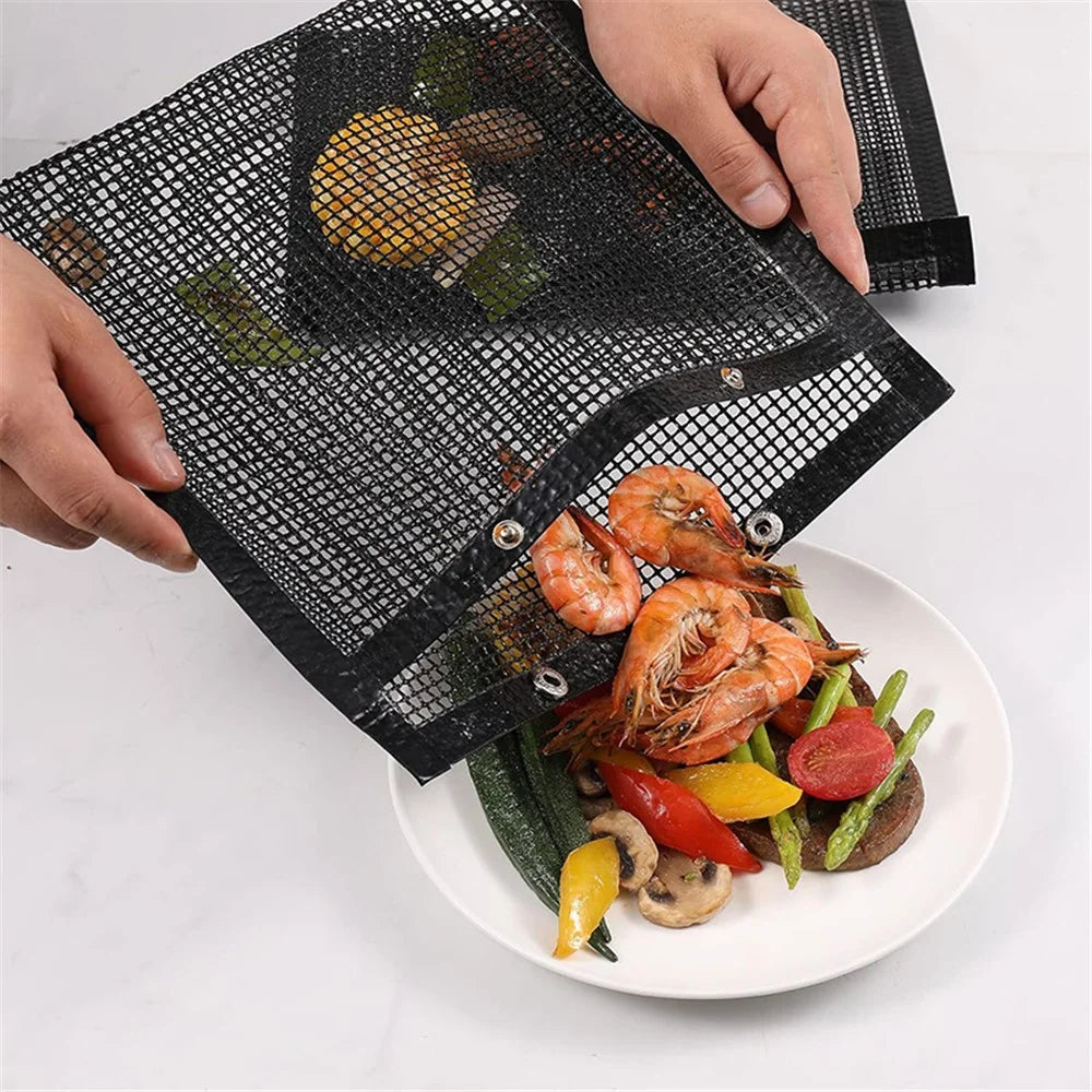 24x14CM Fiberglass BBQ Grilling Mesh Bag Grill Accessories Vegetables Grilling Pouch (BPA-Free, No FDA Certified) - Black - 5