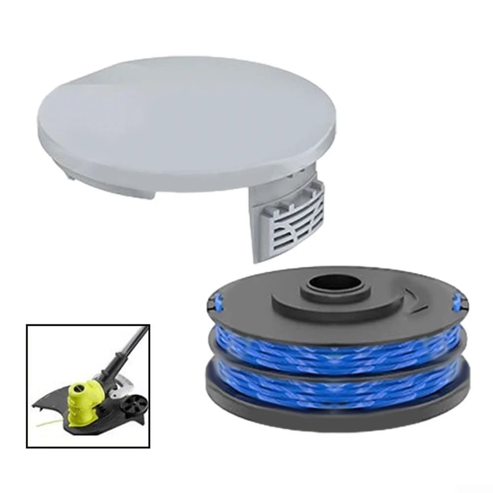 2 RAC122 Spool Cap + 6 RAC123 Spool for Ryobi RLT6030 / RLT5127 / RLT5027 / RLT4125 / RLT4027 Lawn Mower - 2