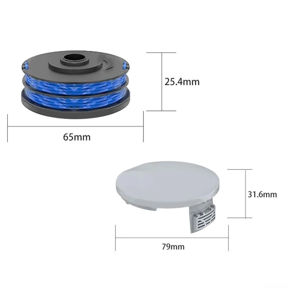 2 RAC122 Spool Cap + 6 RAC123 Spool for Ryobi RLT6030 / RLT5127 / RLT5027 / RLT4125 / RLT4027 Lawn Mower - 6