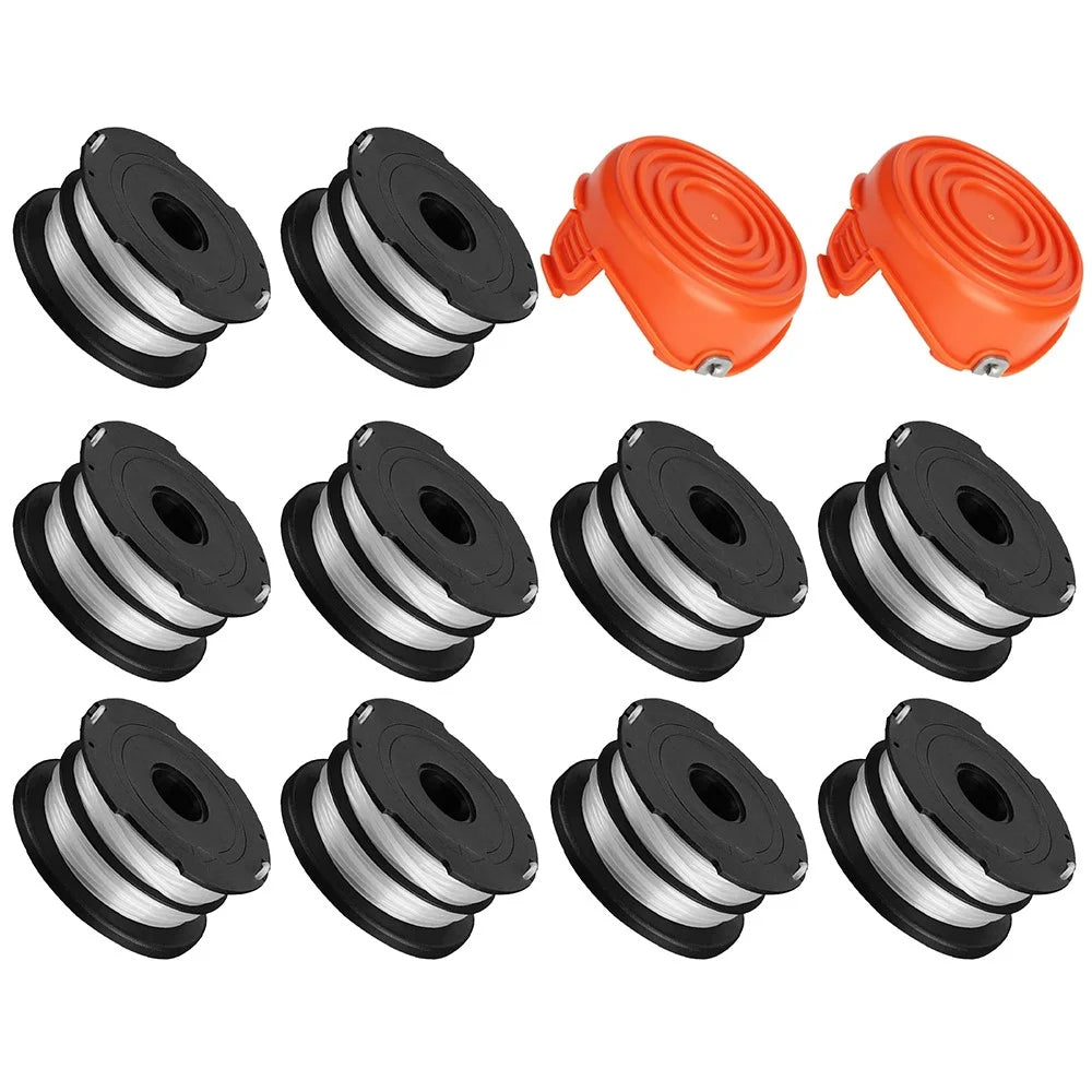 10 Replacement Spool + 2 Spool Cap for Black & Decker GH750  /  GH710  /  GH700 Lawn Mower, DF-065-BKP / RC-065-P&90517175 - 1