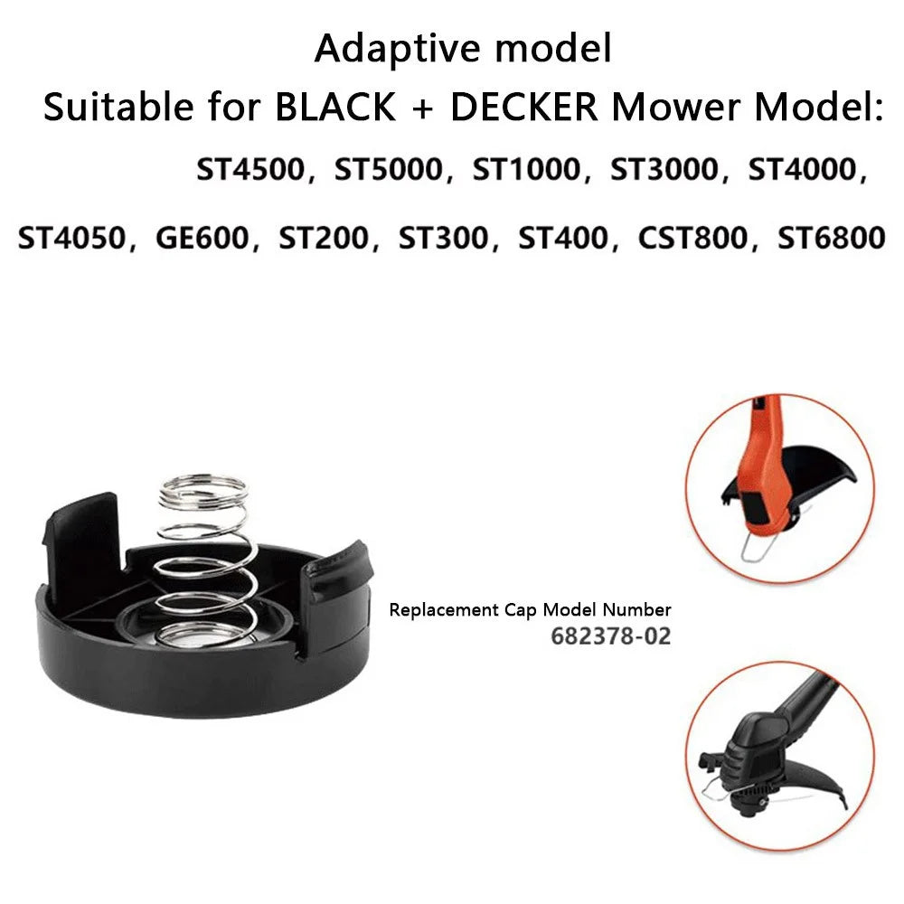 For Black & Decker ST1000 / ST3000 / ST4000 / ST4500 3 Plastic Spool Cap + 3 Metal Spring, 682378-02 - 2