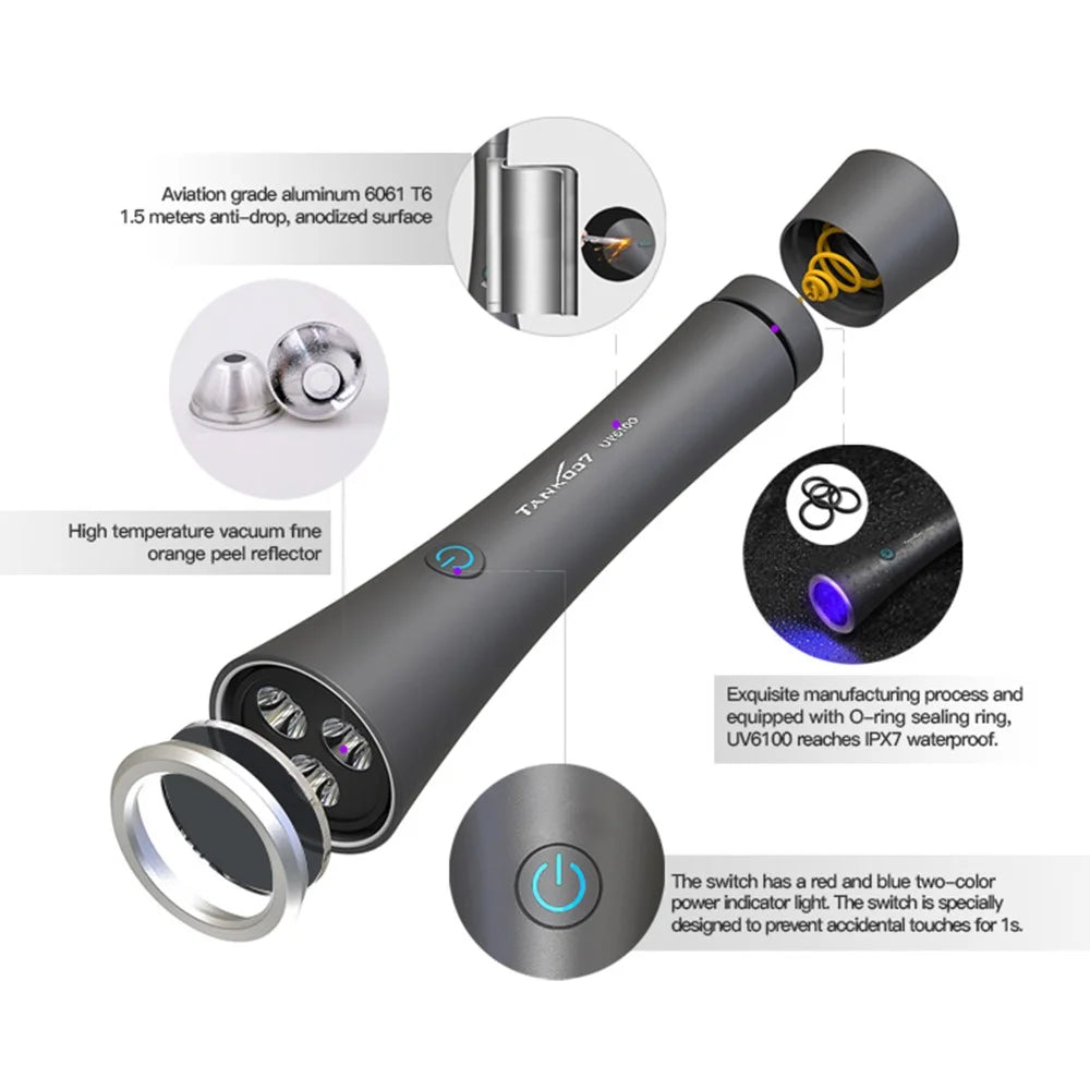 TANK007 UV6100 UV Flashlight for Sanitization Inspection Pet Stain Insect Detection Lamp - Grey - 3