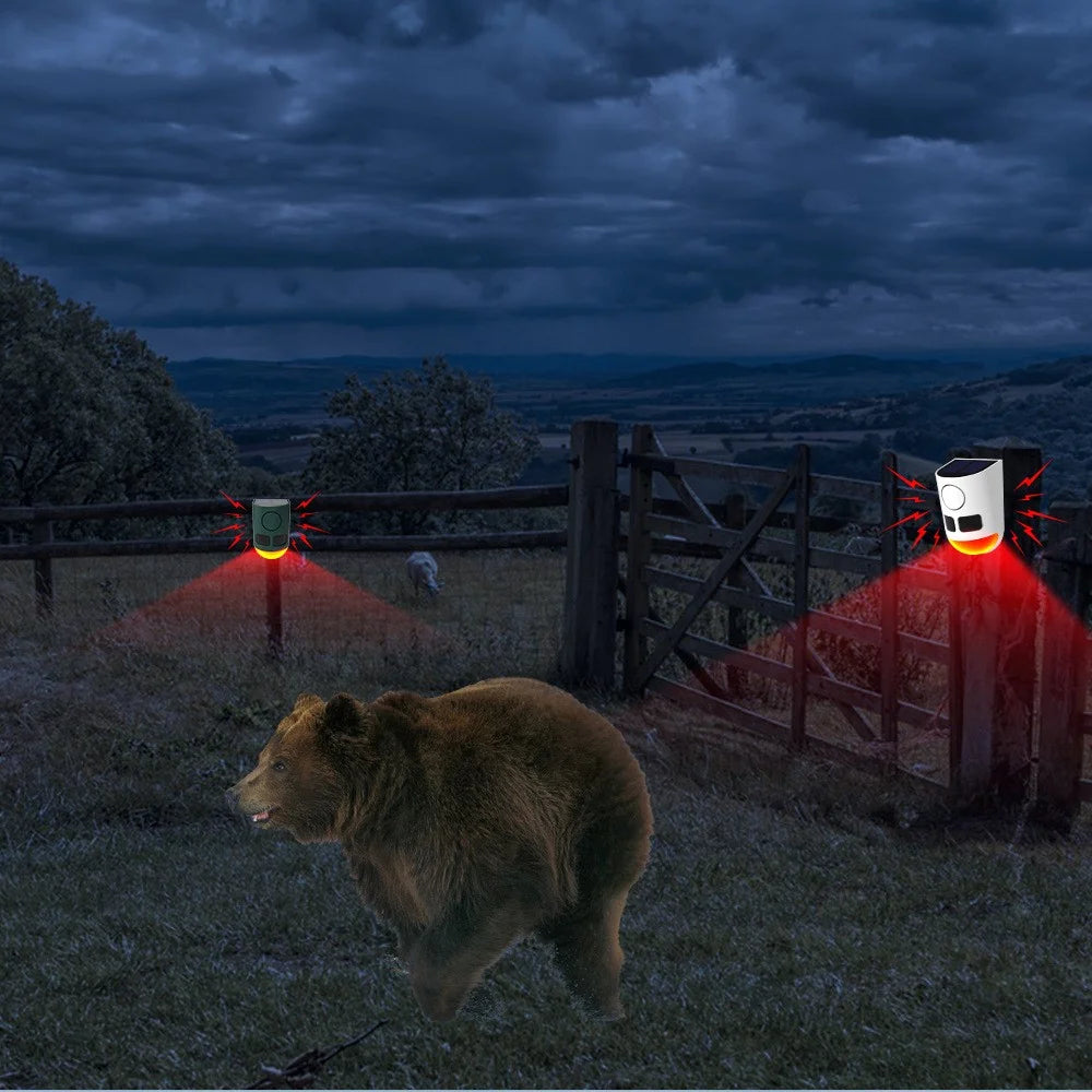 N911B 13 Sounds Motion Sensor Alarm Solar Powered Animal Repellent with LED Flashing Light - 2