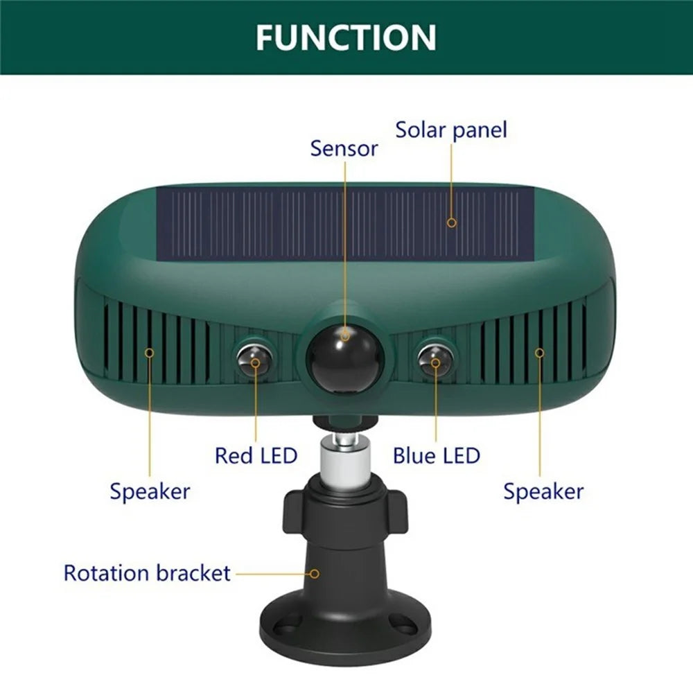 N911Y Solar Powered Alarm Infrared Motion Sensor Sound Light Warning High Frequency Animal Voice Repellent - 3