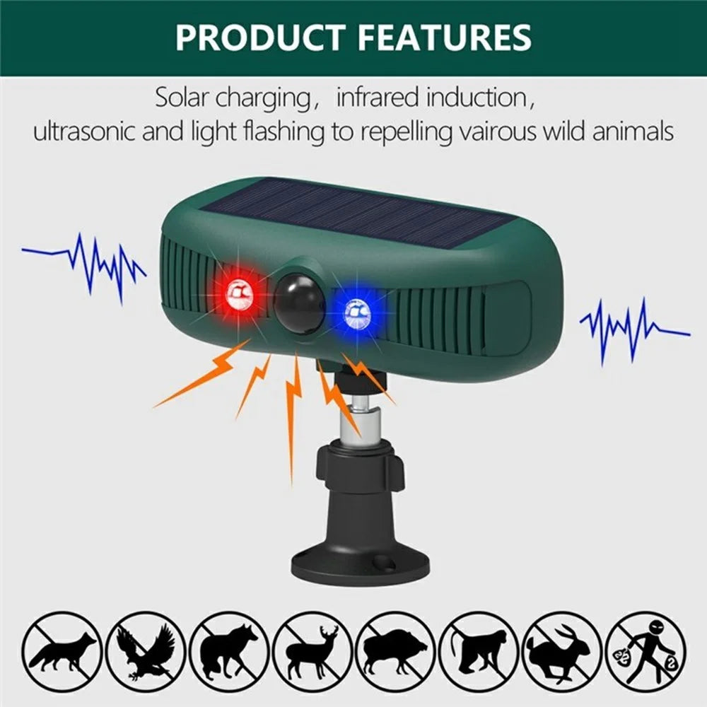 N911Y Solar Powered Alarm Infrared Motion Sensor Sound Light Warning High Frequency Animal Voice Repellent - 4