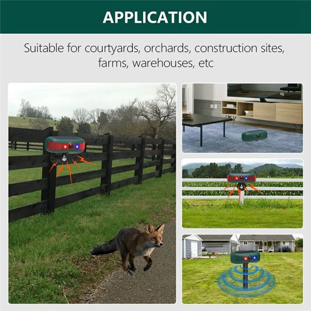 N911Y Solar Powered Alarm Infrared Motion Sensor Sound Light Warning High Frequency Animal Voice Repellent - 7
