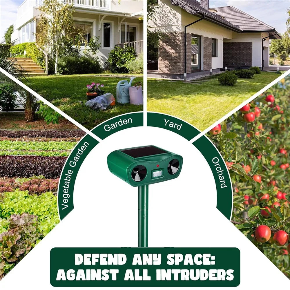 575 Solar Ultrasonic Animal Repellent IPX4 Waterproof PIR Sensor 18-60kHz LED Flash Outdoor Repeller - Green - 2