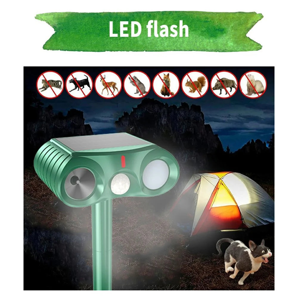 574B PIR Solar Ultrasonic Animal Repeller 18-60kHz IPX4 Waterproof with LED Flash for Outdoor - Green - 5