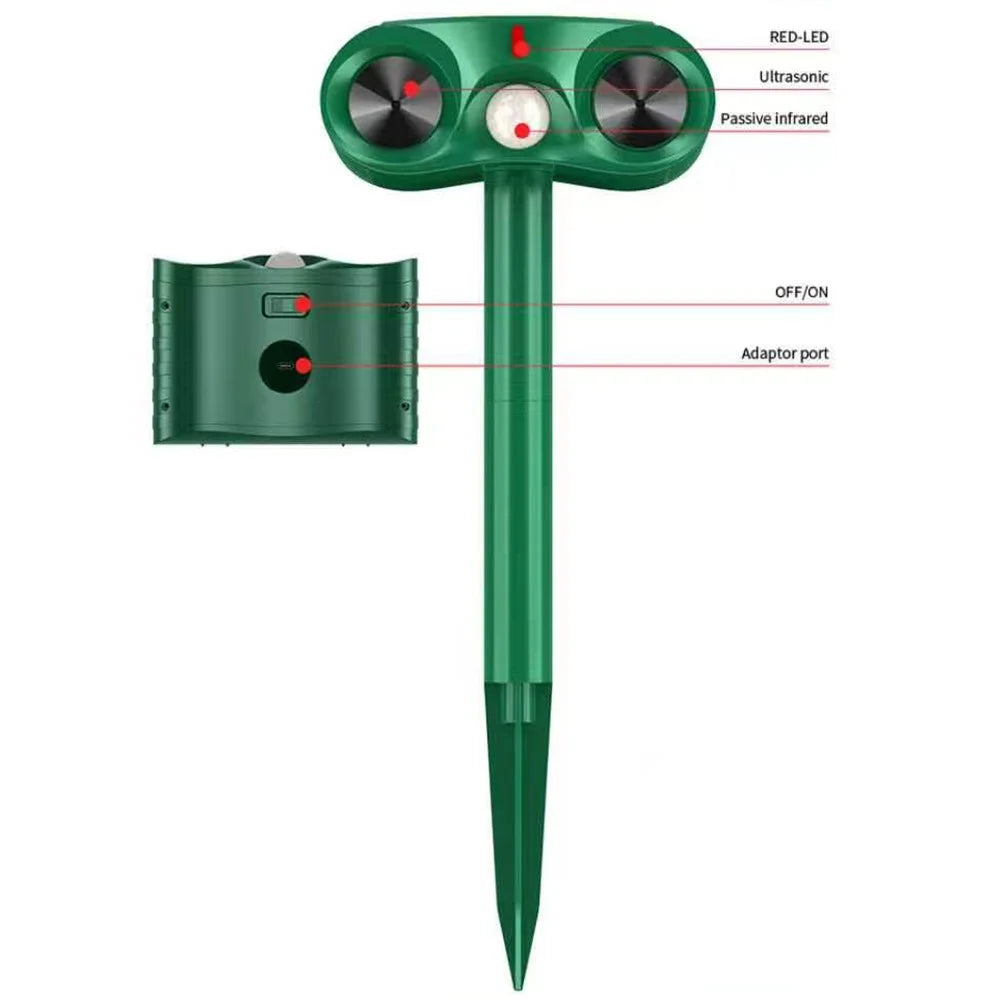574 Solar Ultrasonic Animal Repellent IPX4 Waterproof PIR Motion Sensor for Outdoor - Green - 2