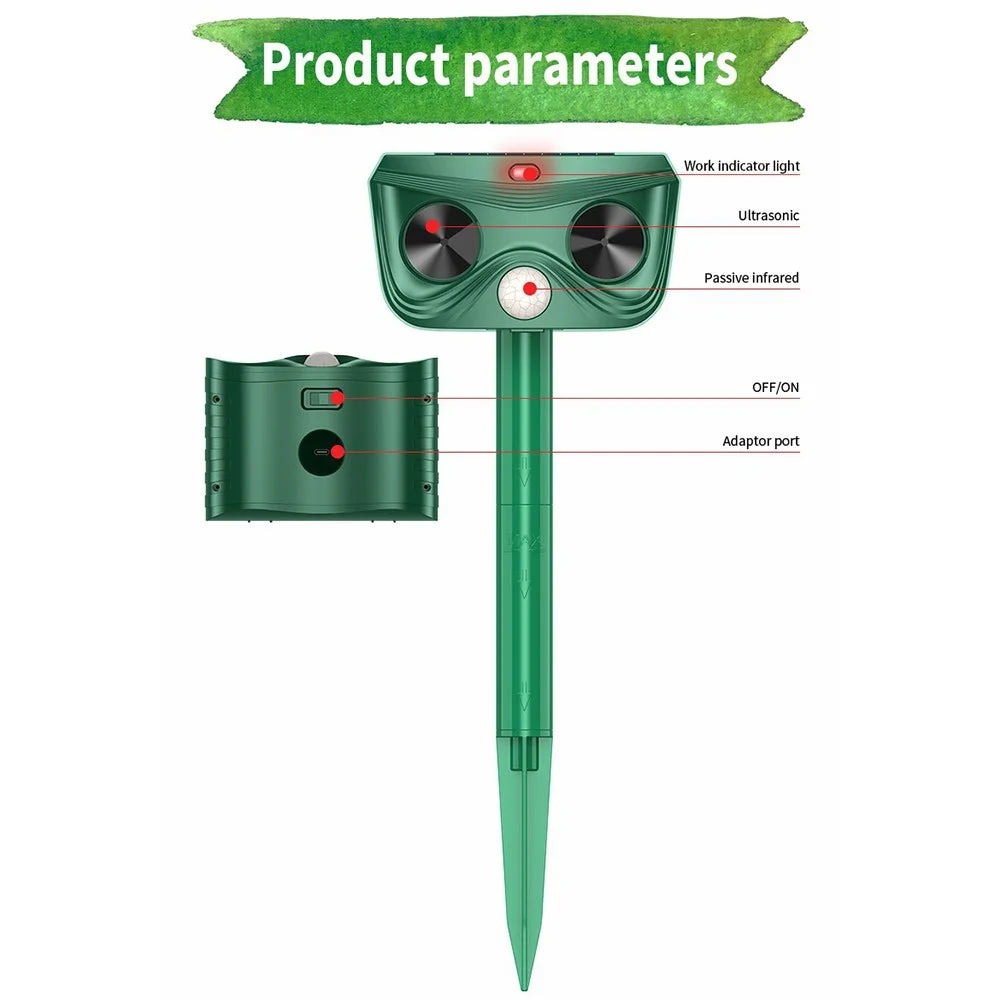RC-562 Solar Ultrasonic Animal Repellent IPX4 Waterproof 110 Degree PIR Sensor for Outdoor Farm Garden - Green - 3