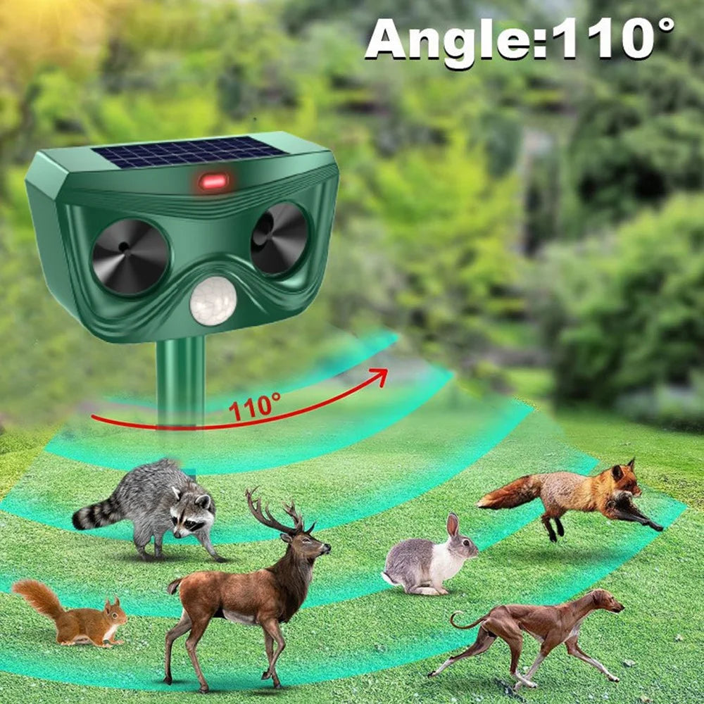 RC-562 Solar Ultrasonic Animal Repellent IPX4 Waterproof 110 Degree PIR Sensor for Outdoor Farm Garden - Green - 7