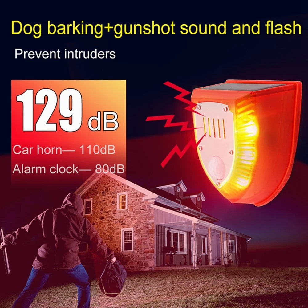 N911M Timing Type Solar Alarm Light IP65 Waterproof Outdoor Farm Garden Dog Barking Gunshot Sound Security Lamp - 2