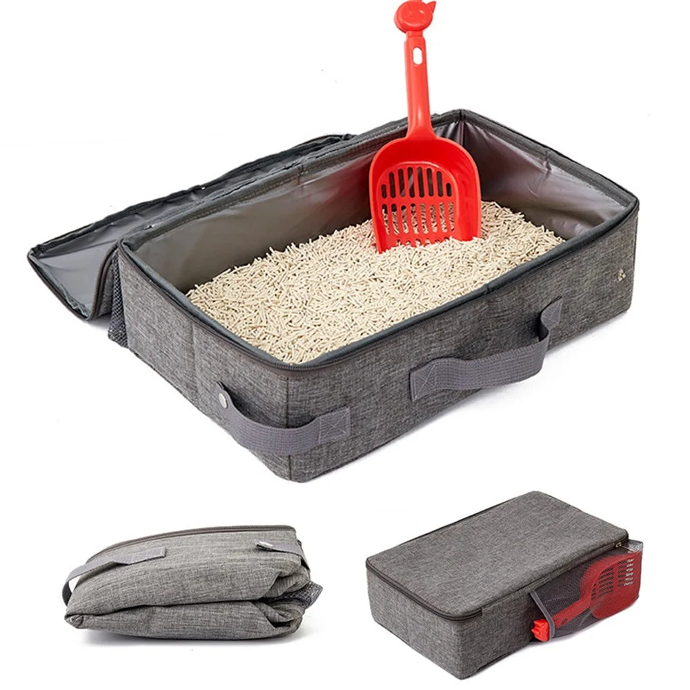 QS-100-L Large Cat Litter Box Outdoor Foldable Cat Litterbox Waterproof Pet Gift Toilet Cat Litter Pan with Cat Litter Scoop - 2