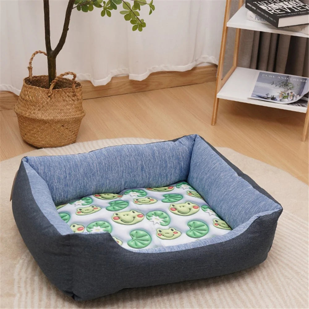 S Size Cartoon PVC Coated Cloth+Gel Pet Nest Cushion Dog Cat Summer Cooling Mat Ice Pad - Frog - 3