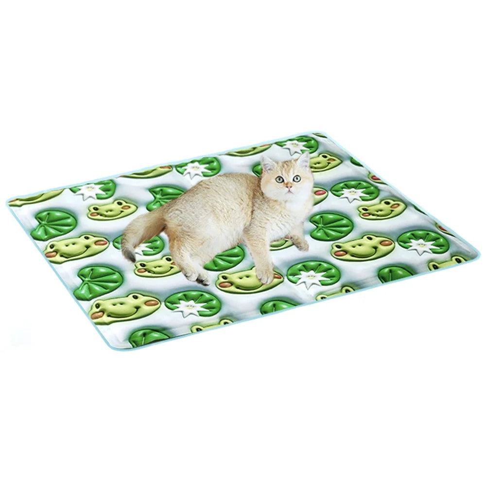 M Size Cartoon PVC Coated Cloth+Gel Floor Pad Pet Nest Cushion Dog Cat Summer Cooling Mat - Frog - 2