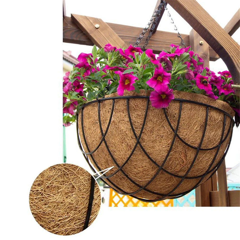 001-YZ01 14-inch Iron Art Garden Hanging Flower Pot Basket with Coir Liner (Semi-circular Mesh Shape) - 5