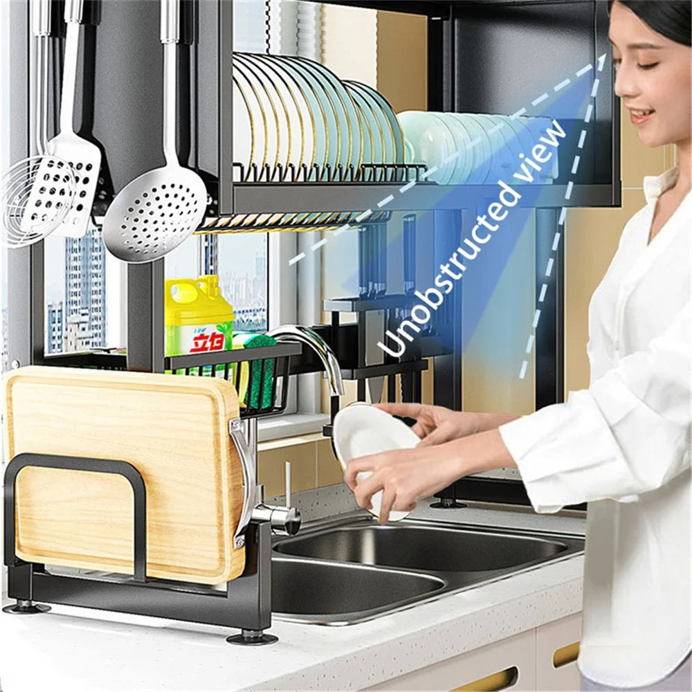 006-SCJ-6837C-65 Over The Sink Dish Drying Rack Kitchen Sink Organizer Dish Drainer with Door, 65X29.5X79cm - Black - 2