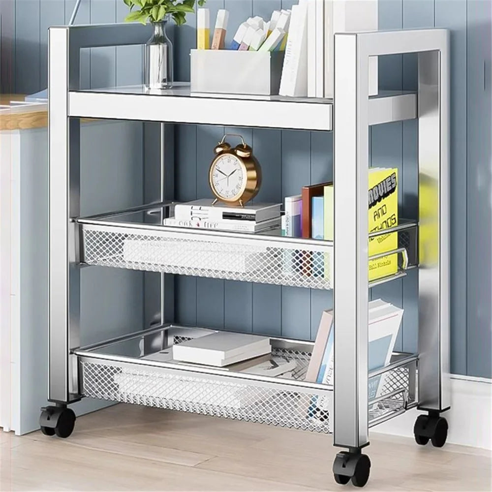 005JGL1036 Storage Trolley Shelf 4-Tier Slide Out Rolling Utility Cart Organizer - 2 Mesh Tier+2 Board - 5