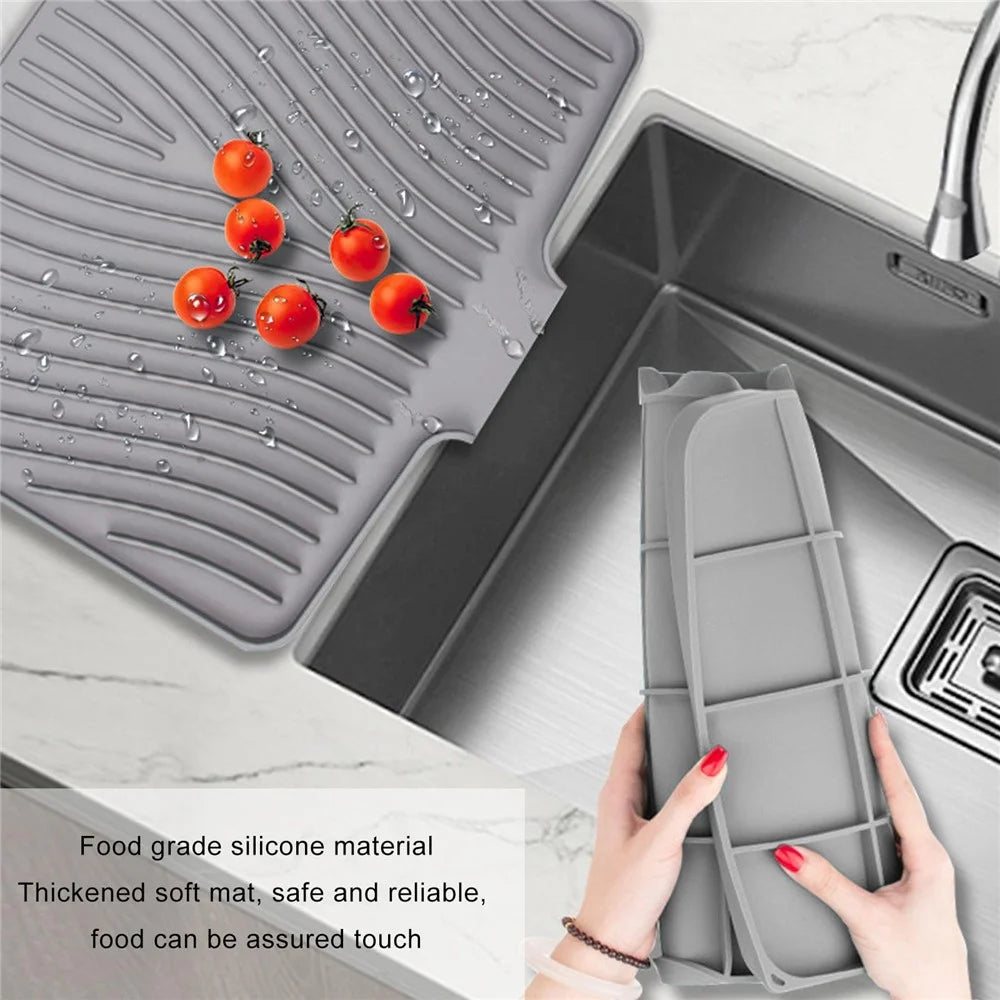 40x30cm Silicone Dish Drying Mat with Drain Lip, Heat-Resistant Dish Draining Mat - Grey - 2