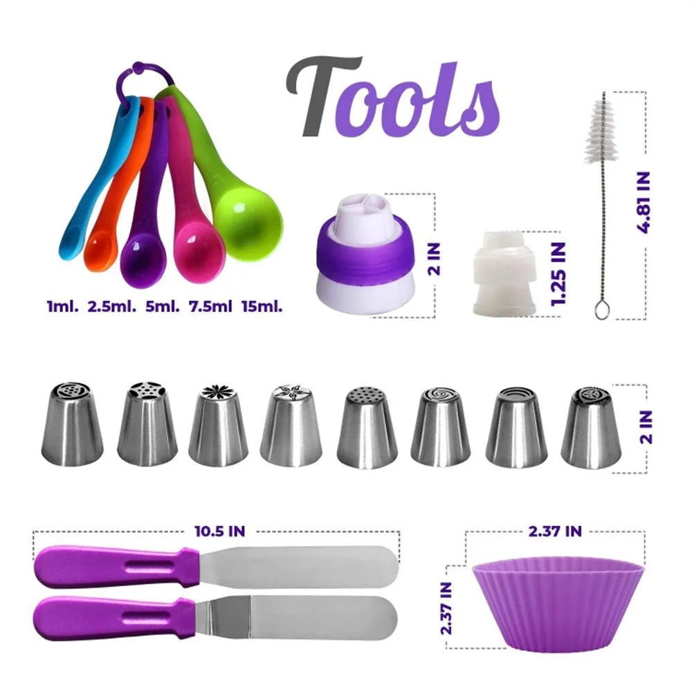 60PCS Cake Decorating Turntable Set Piping Tips Nozzles Silicone Bags Baking DIY Kit (No FDA Certificate) - 4