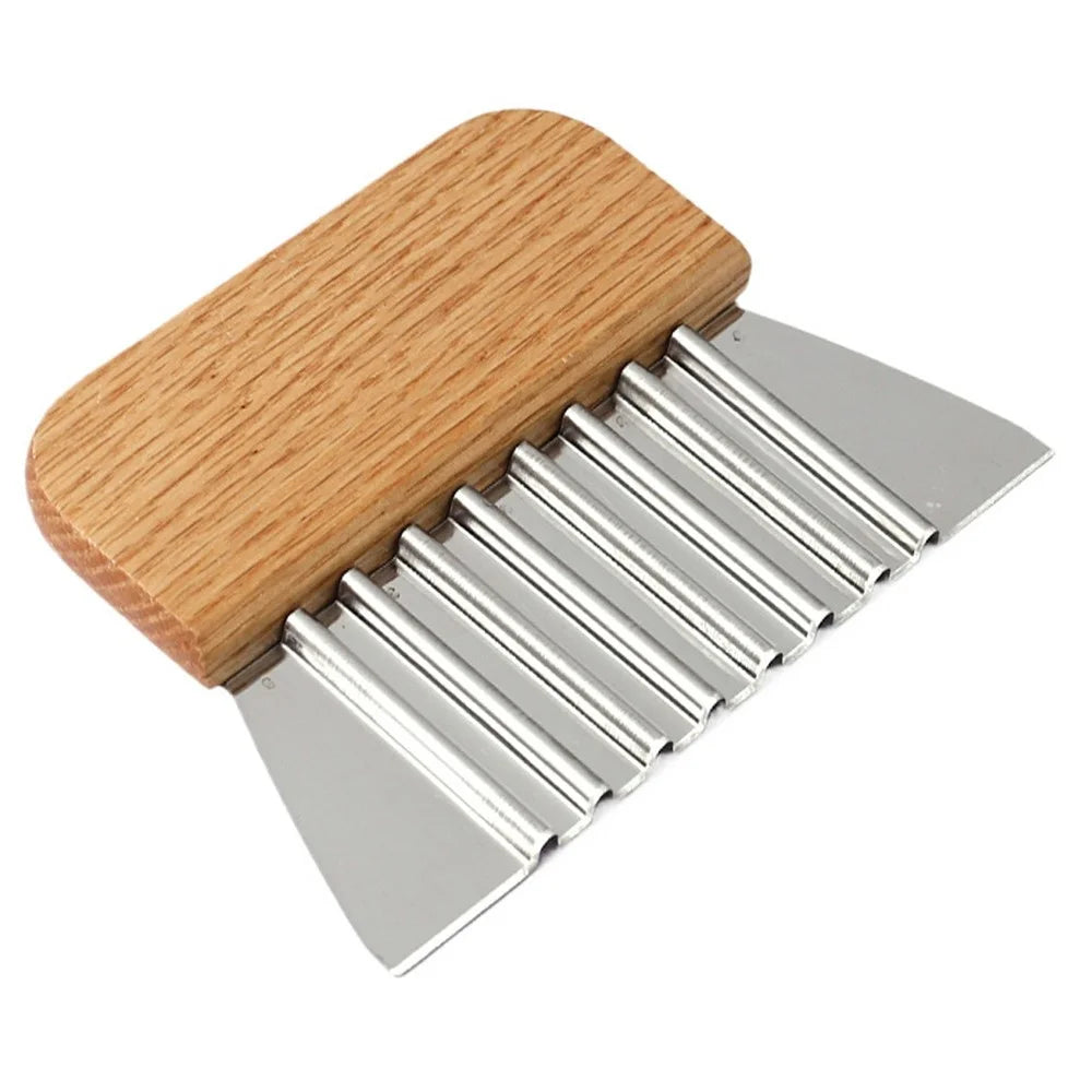 Potato Chipper Stainless Steel Wavy Blade Potato Crinkle Cutter Wooden Handle Cutting Tool (BPA Free, No FDA) - 1