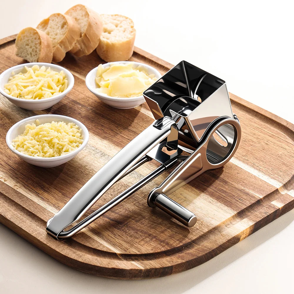3 in 1 Stainless Steel Cheese Grater Hand Crank Rotary Grater with 3 Blades for Kitchen (FCM Tested) - Silver - 3