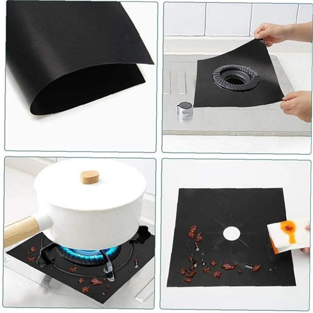 2PCS Fiberglass Cloth Oil-proof Covers Stove Burner Gas Stove Burner Liners Non-Stick Gas Range Protectors Mats - Black - 2