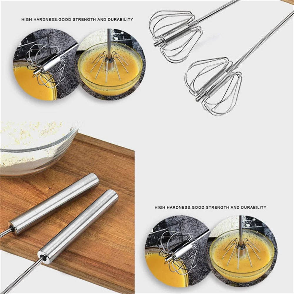 Semi-Automatic 430 Stainless Steel Egg Whisk Manual Press Mixer Egg Stirrer (BPA Free, No FDA) - 3