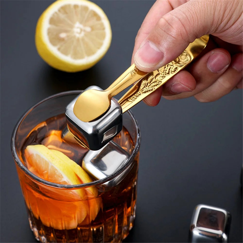 304 Stainless Steel Rose Pattern Mini Food Tongs Ice Cube Clip (BPA Free, No FDA) - Gold - 3