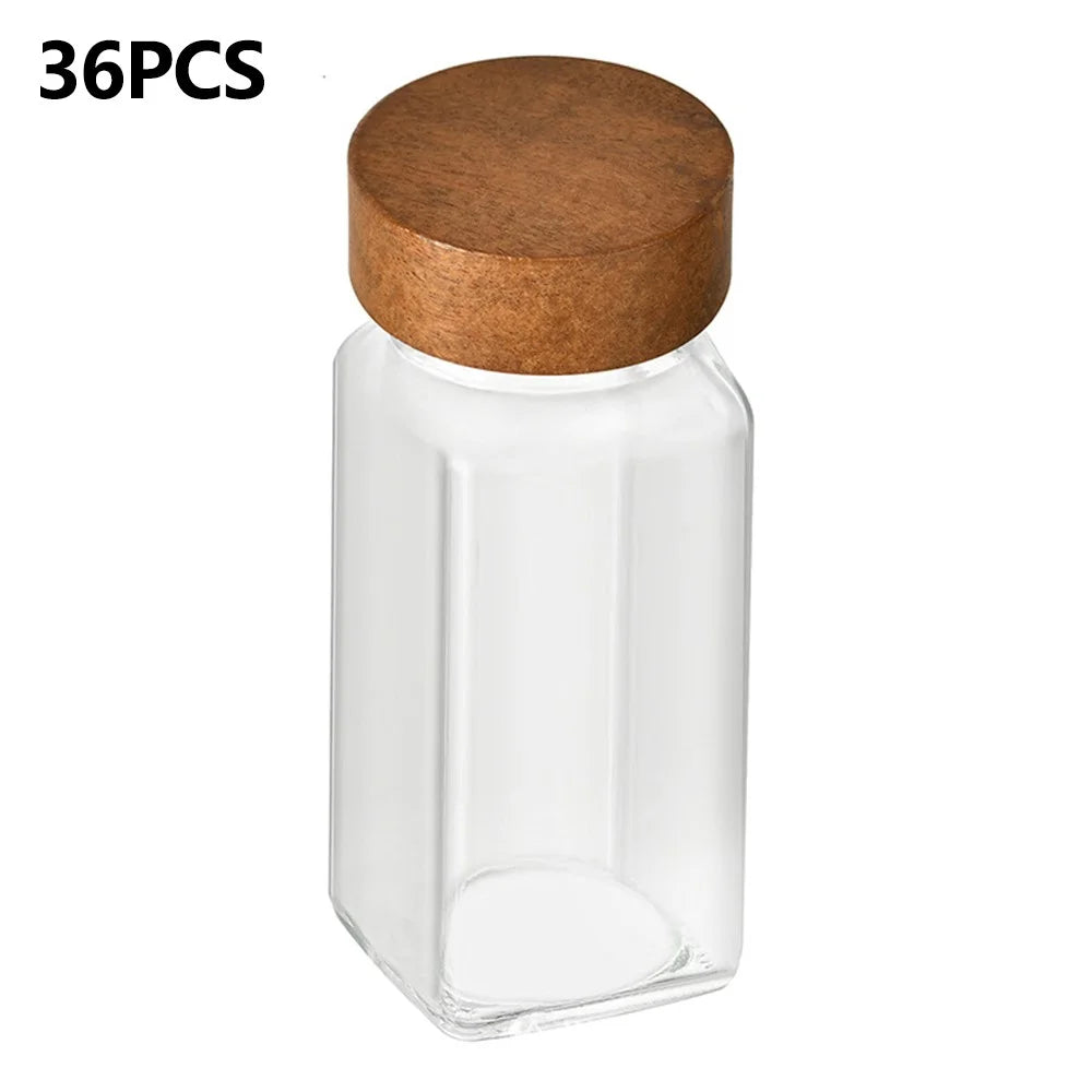 36Pcs 4oz Square Spice Jar Transparent Glass Seasoning Container with Wooden Lid ( No FDA, BPA Free ) - 1