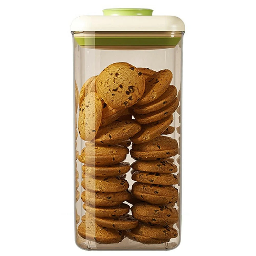 2400ml Push Button Airtight Square Container Grains Coffee Snacks Kitchen Food Storage Canister (BPA-Free, No FDA) - Green - 1