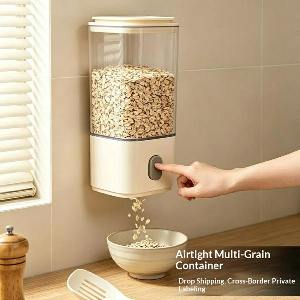 Size S Plastic Wall Mounted Airtight Grain Storage Container with Press Dispenser (BPA Free, No FDA) - 2