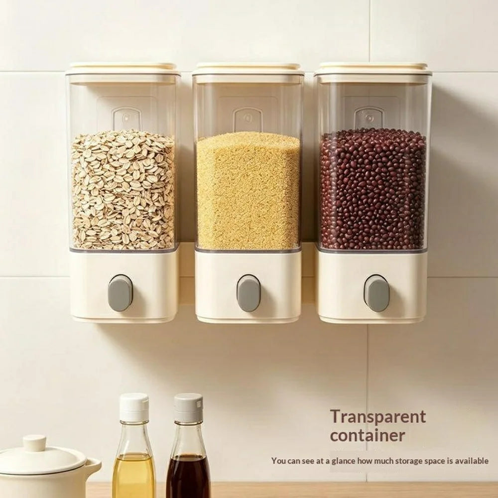 Size S Plastic Wall Mounted Airtight Grain Storage Container with Press Dispenser (BPA Free, No FDA) - 3