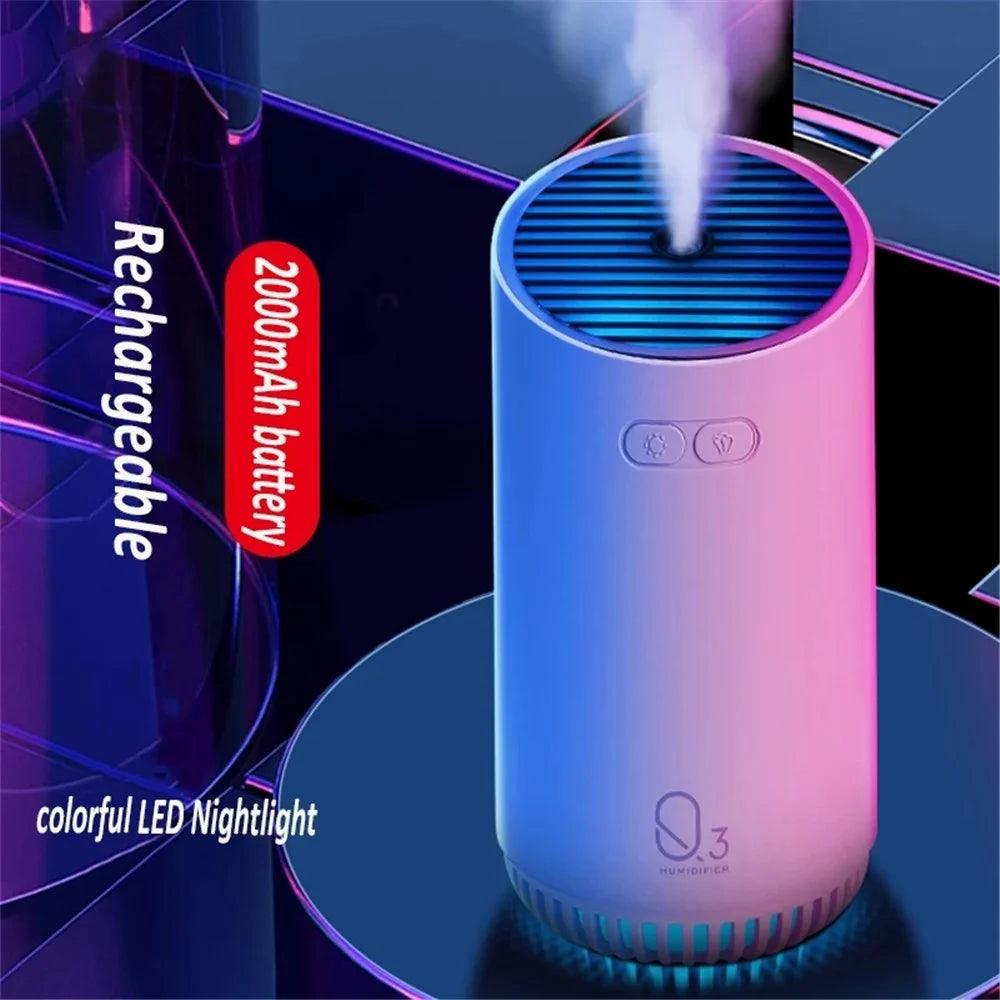 Q3 320ml Mini Wireless Air Humidifier Portable Cordless Aroma Diffuser Aromatherapy Humidifier with Colorful Lights for Bedroom Living Room Office - Grey - 2