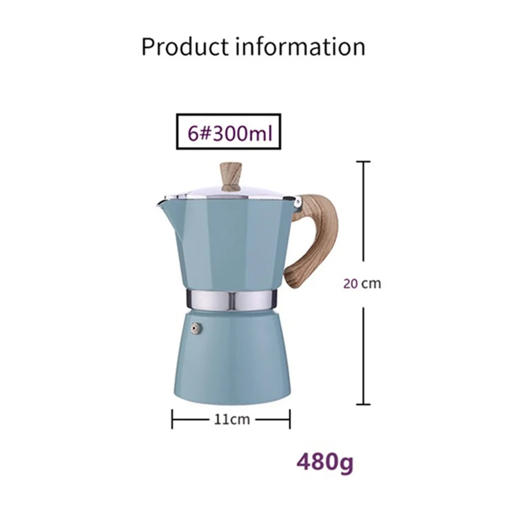 300ml Classic Espresso Percolator Stovetop Home Coffee Maker Aluminum Moka Pot Kitchen Coffee Making Tool for 6 People (No FDA, BPA-free) - White - 5