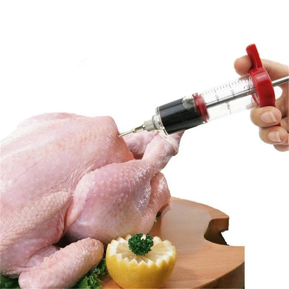 30ml Acrylic + Stainless Steel Meat Marinade Syringe Turkey Seasoning Syringe Kitchen Cooking Tool (No FDA Certified, BPA-Free) - 2