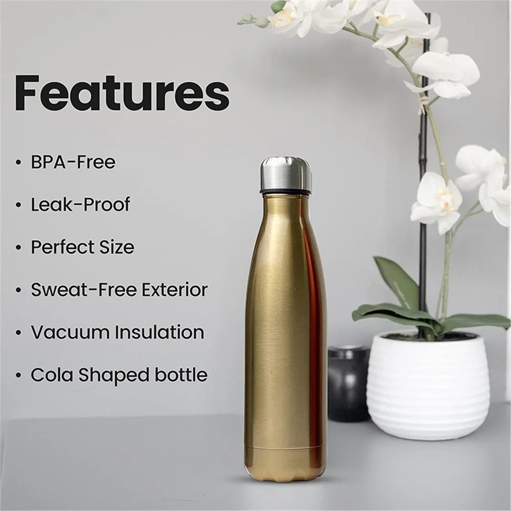 JUNSUNMAY 350ml 304 Stainless Steel Double Layer Vacuum Insulation Cup Cycling Water Bottle (BPA-Free, No FDA Certification) - Steel Color - 2
